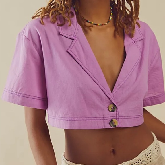 Free People Honeydew Crop Button Down Top - Picture 1 of 9